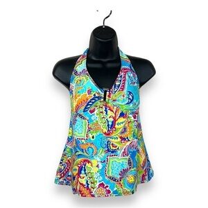 Size 8 Chaps Colorful Swim Top Tank Sleeveless Lined Boho Bohemian